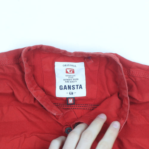 Gansta Red Short Sleeve Button-Up Cotton Women's Shirt M