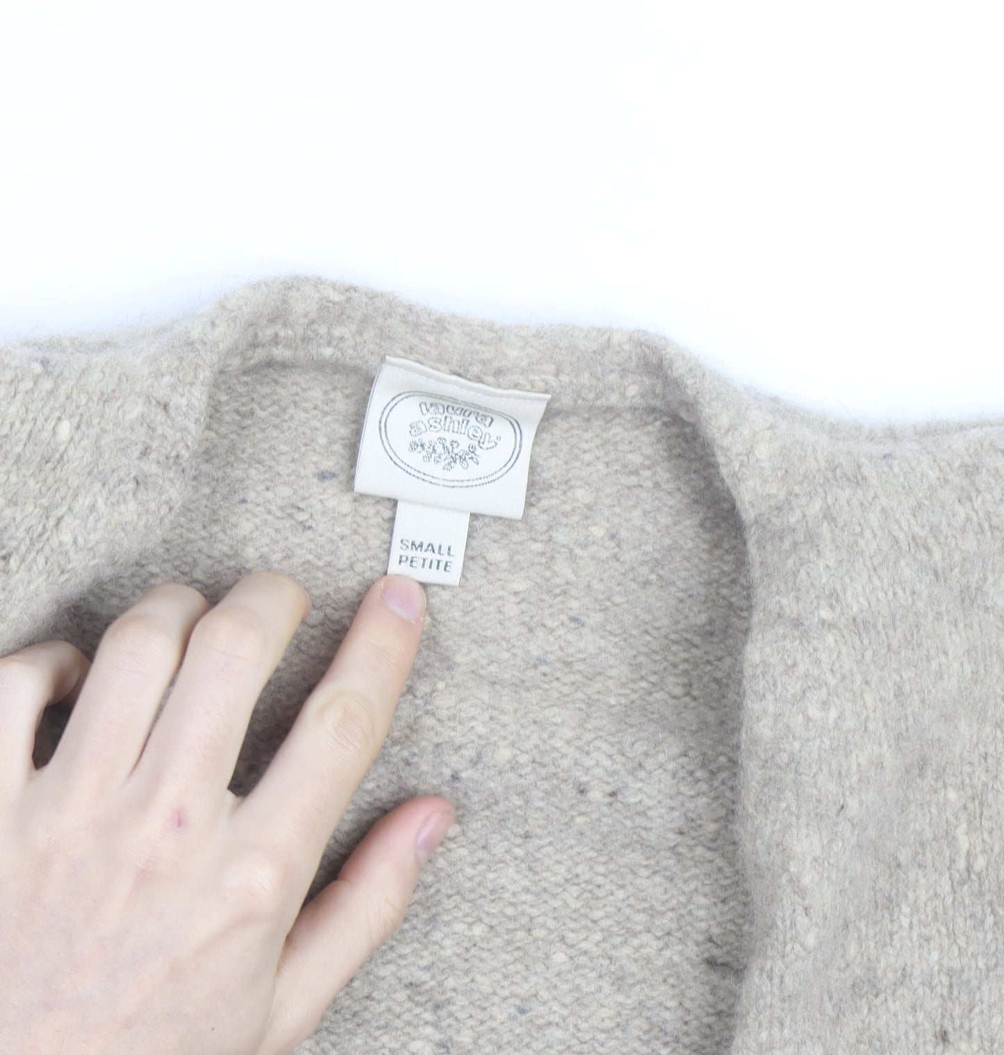 Lauren Ashley Women Beige Petite Wool Cardigan Size Small