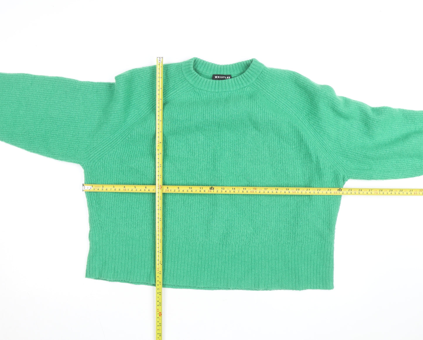 Whistles Men Green Wool Chunky-Knit Crew Neck Jumper Size L