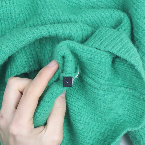 Whistles Men Green Wool Chunky-Knit Crew Neck Jumper Size L