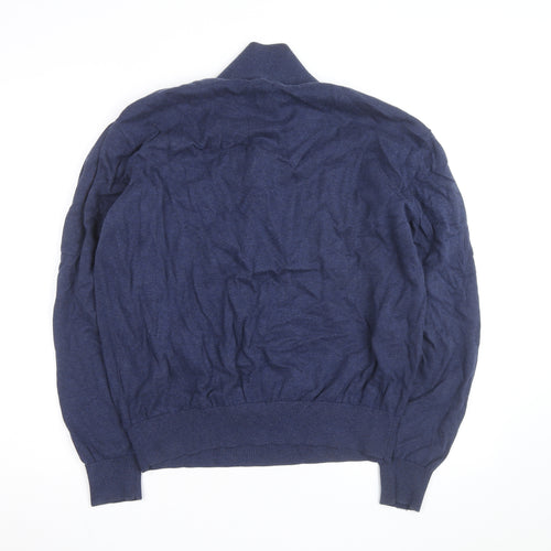 Mowbray Men's Blue Pima Cotton 1/4 Zip High Neck Jumper Size L