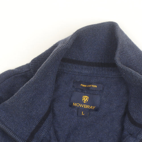 Mowbray Men's Blue Pima Cotton 1/4 Zip High Neck Jumper Size L
