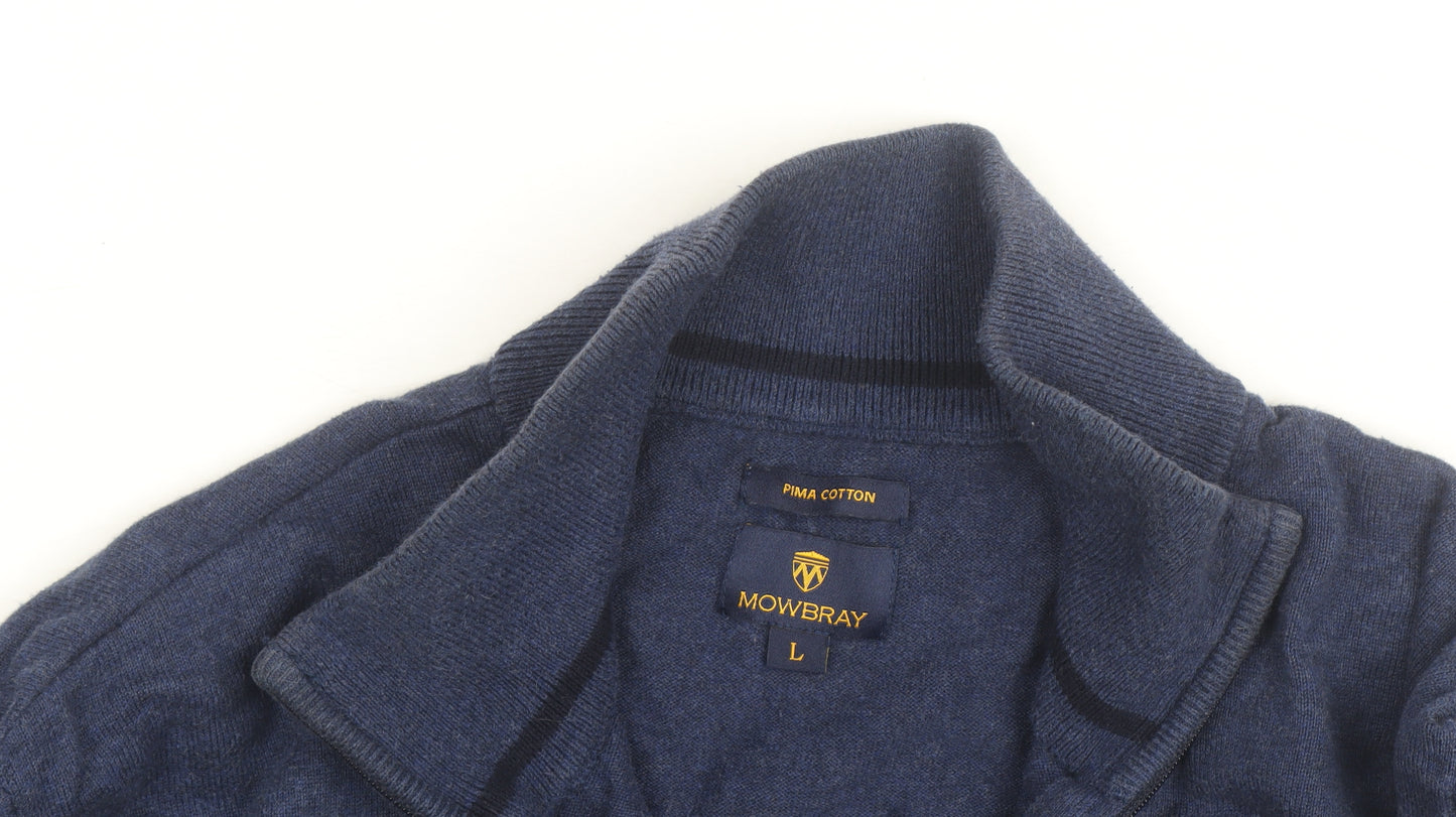 Mowbray Men's Blue Pima Cotton 1/4 Zip High Neck Jumper Size L