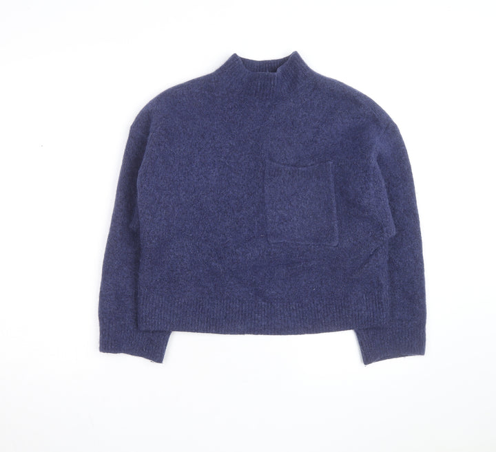 & Other Stories Women Blue Wool Blend Mock Neck Pullover Jumper Size S