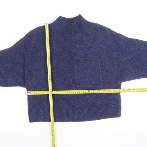 & Other Stories Women Blue Wool Blend Mock Neck Pullover Jumper Size S