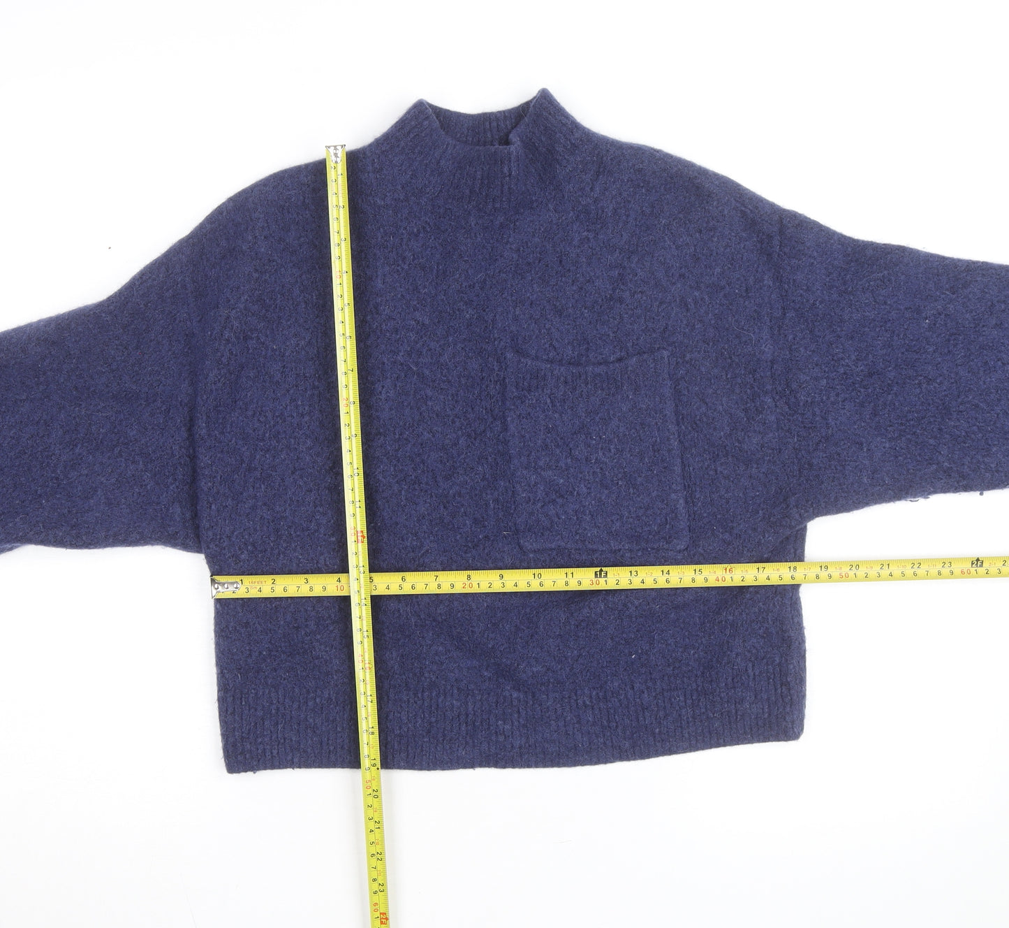 & Other Stories Women Blue Wool Blend Mock Neck Pullover Jumper Size S