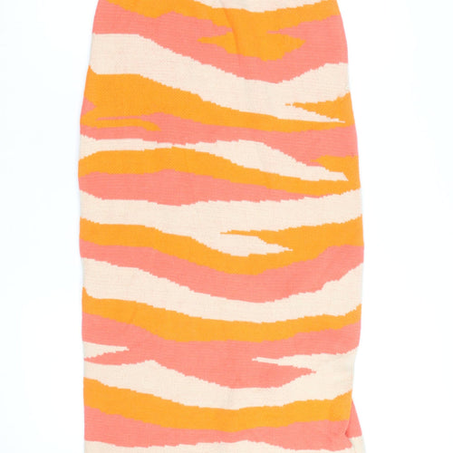 PrettyLittleThing Womens Orange Animal Print Knit Pencil Skirt L