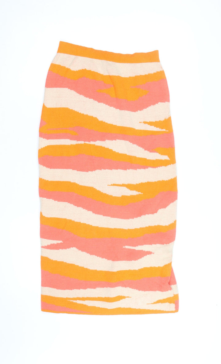 PrettyLittleThing Womens Orange Animal Print Knit Pencil Skirt L