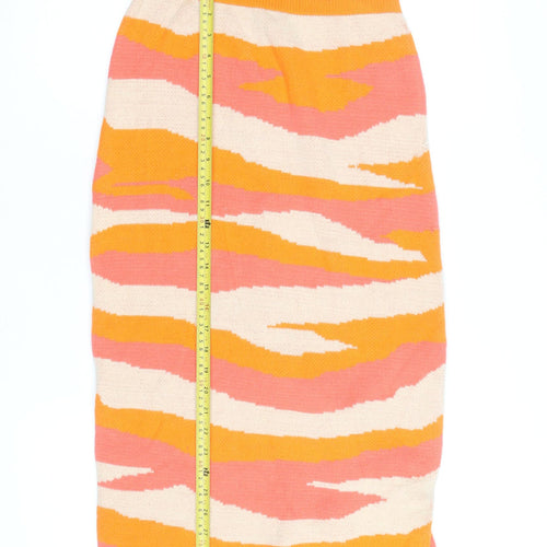 PrettyLittleThing Womens Orange Animal Print Knit Pencil Skirt L