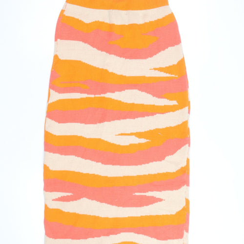 PrettyLittleThing Womens Orange Animal Print Knit Pencil Skirt L