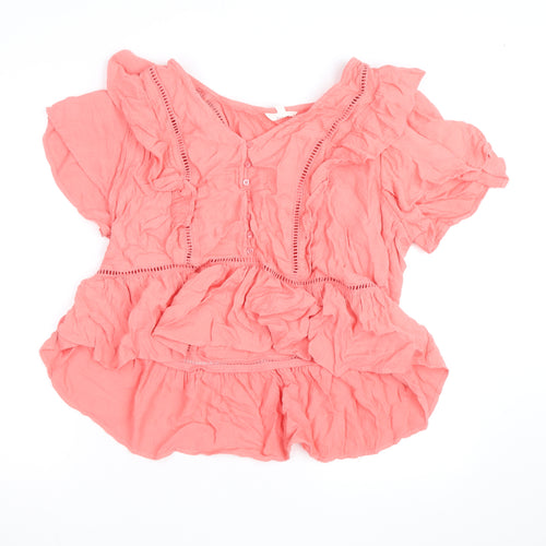 Marks and Spencer Women's Pink Ruffle Cotton Tunic Blouse Size 18