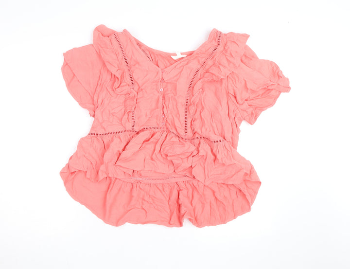 Marks and Spencer Women's Pink Ruffle Cotton Tunic Blouse Size 18