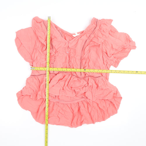 Marks and Spencer Women's Pink Ruffle Cotton Tunic Blouse Size 18
