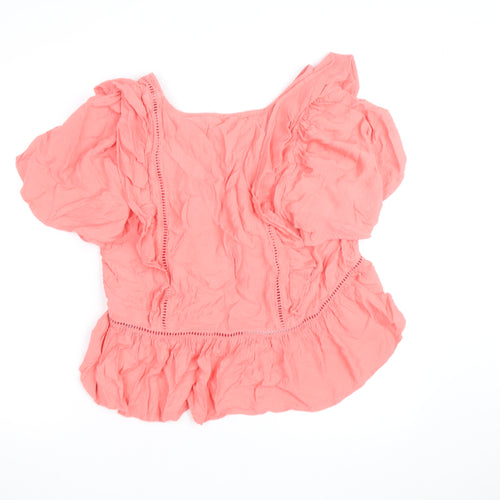Marks and Spencer Women's Pink Ruffle Cotton Tunic Blouse Size 18