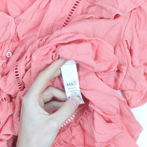 Marks and Spencer Women's Pink Ruffle Cotton Tunic Blouse Size 18