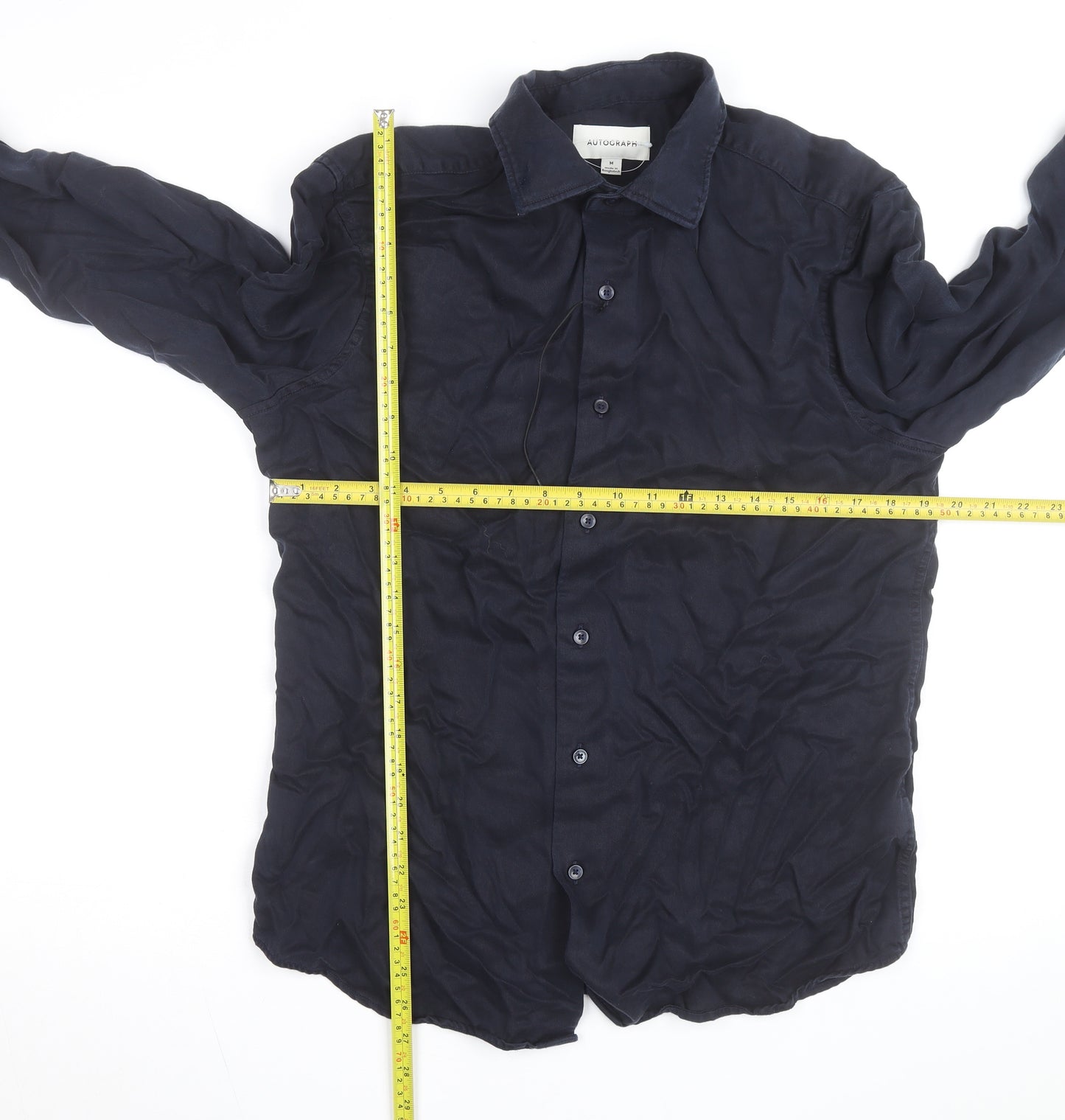 Marks and Spencer Autograph Men's Blue Lyocell Long Sleeve Shirt M