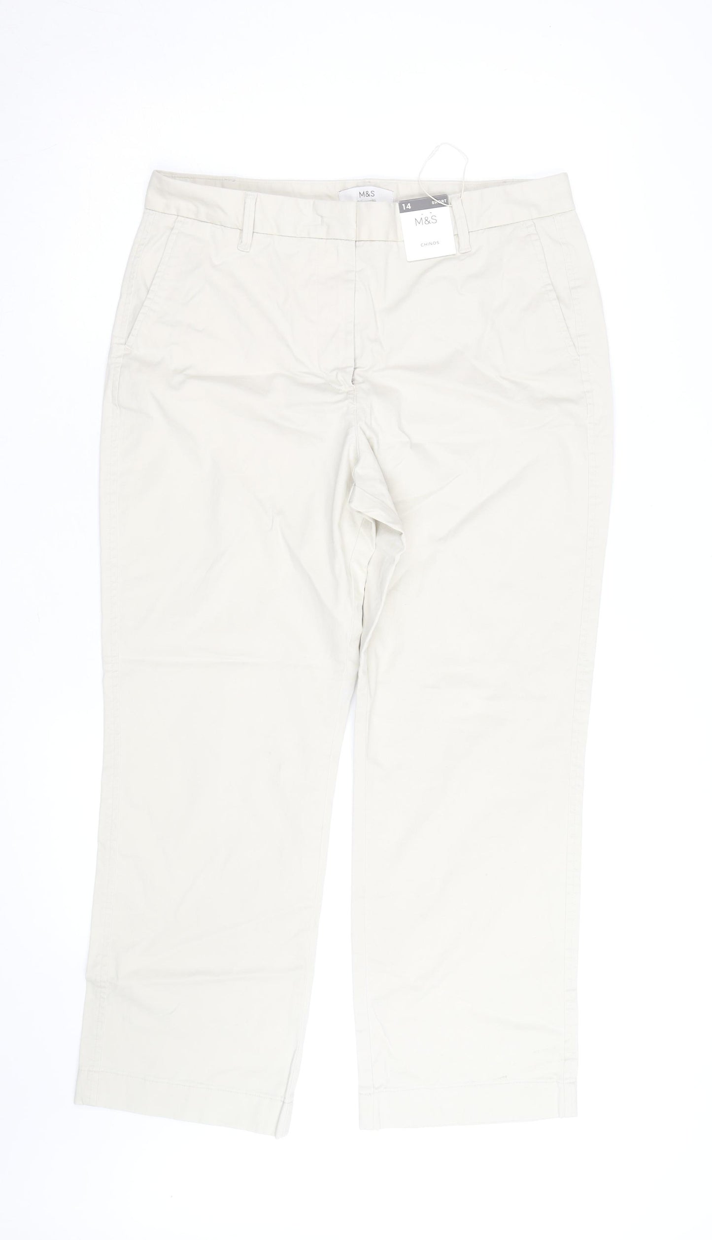 Marks and Spencer Womens Beige Chino Trousers Size 14 Short