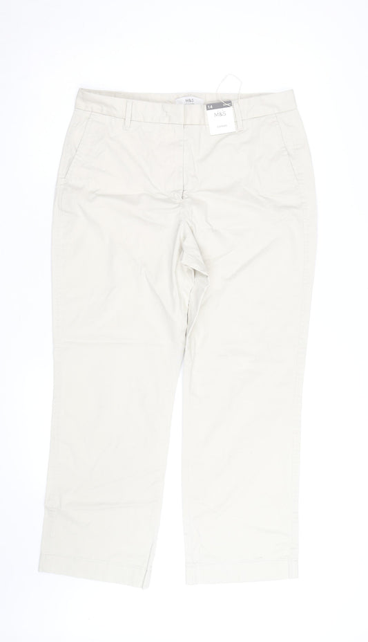 Marks and Spencer Womens Beige Chino Trousers Size 14 Short