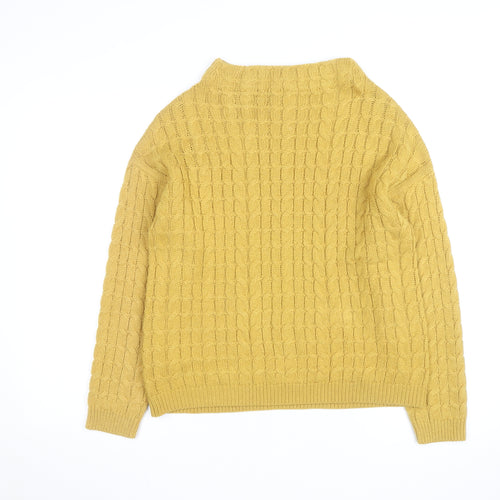 MNG Women Yellow Cable-Knit Mock Neck Long Sleeve Jumper Size 8