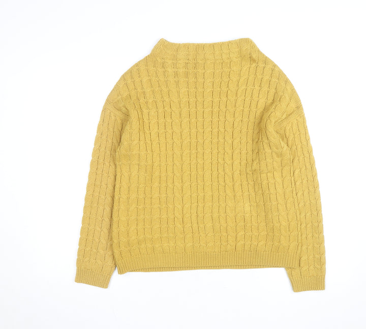 MNG Women Yellow Cable-Knit Mock Neck Long Sleeve Jumper Size 8