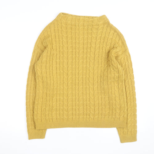 MNG Women Yellow Cable-Knit Mock Neck Long Sleeve Jumper Size 8