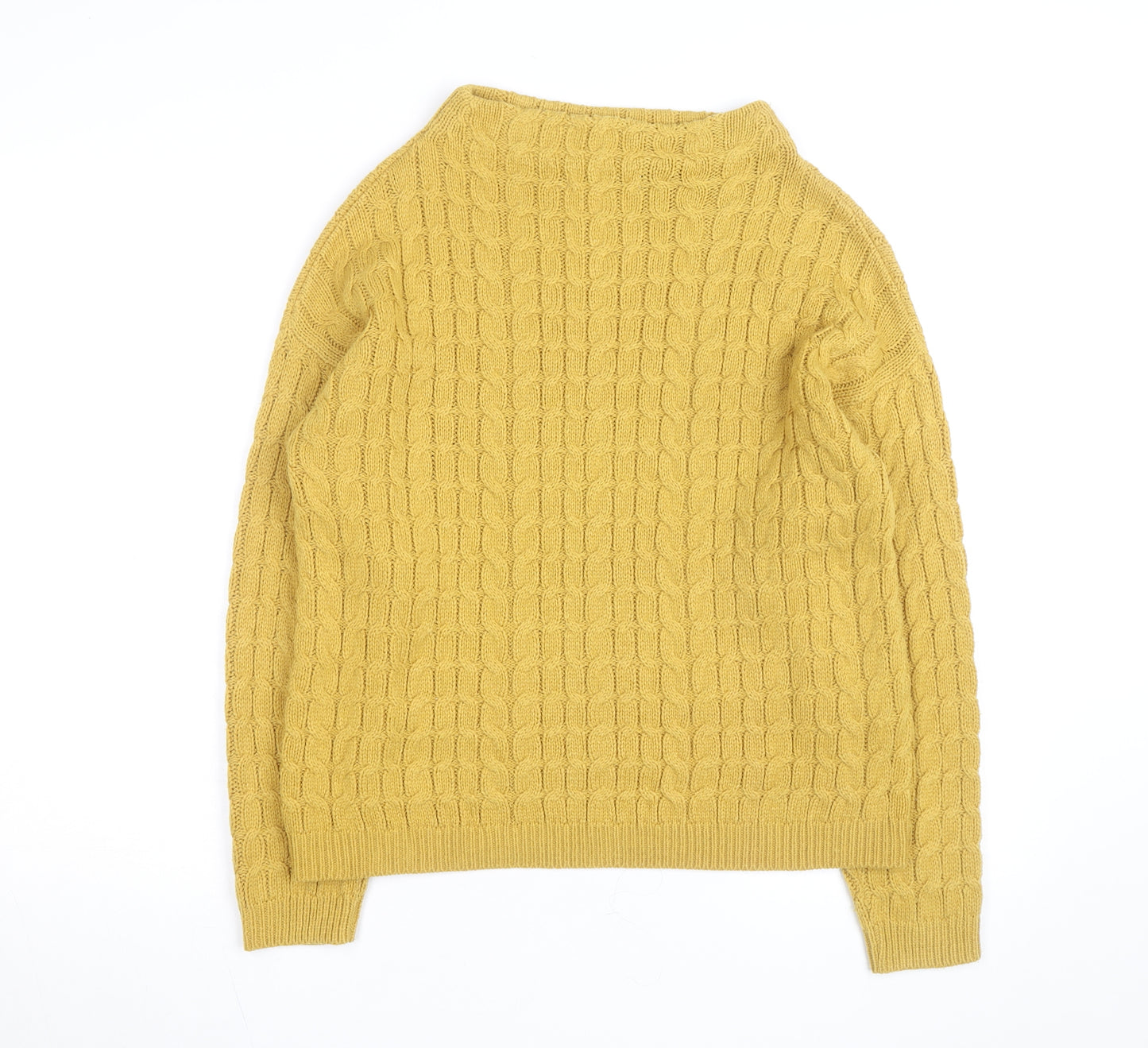 MNG Women Yellow Cable-Knit Mock Neck Long Sleeve Jumper Size 8