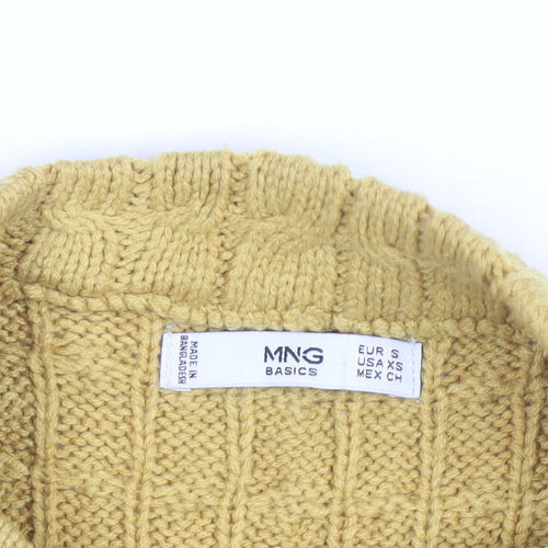 MNG Women Yellow Cable-Knit Mock Neck Long Sleeve Jumper Size 8