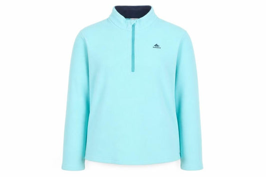 Front view of Quechua girls’ blue fleece 1/4 zip pullover sweatshirt 14-15 years