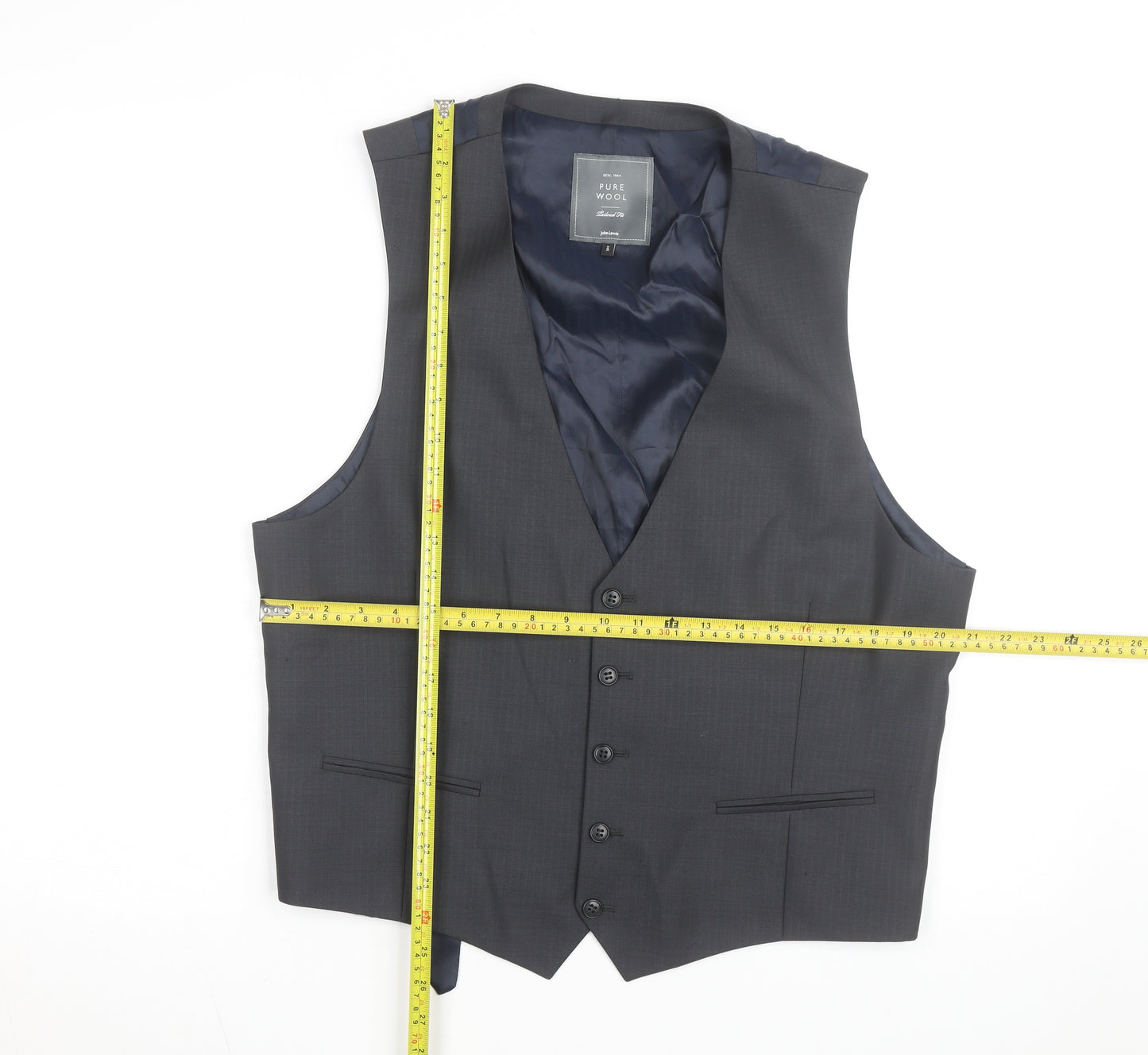 John Lewis Men's Grey Pure Wool Tailored Fit Waistcoat Size 44