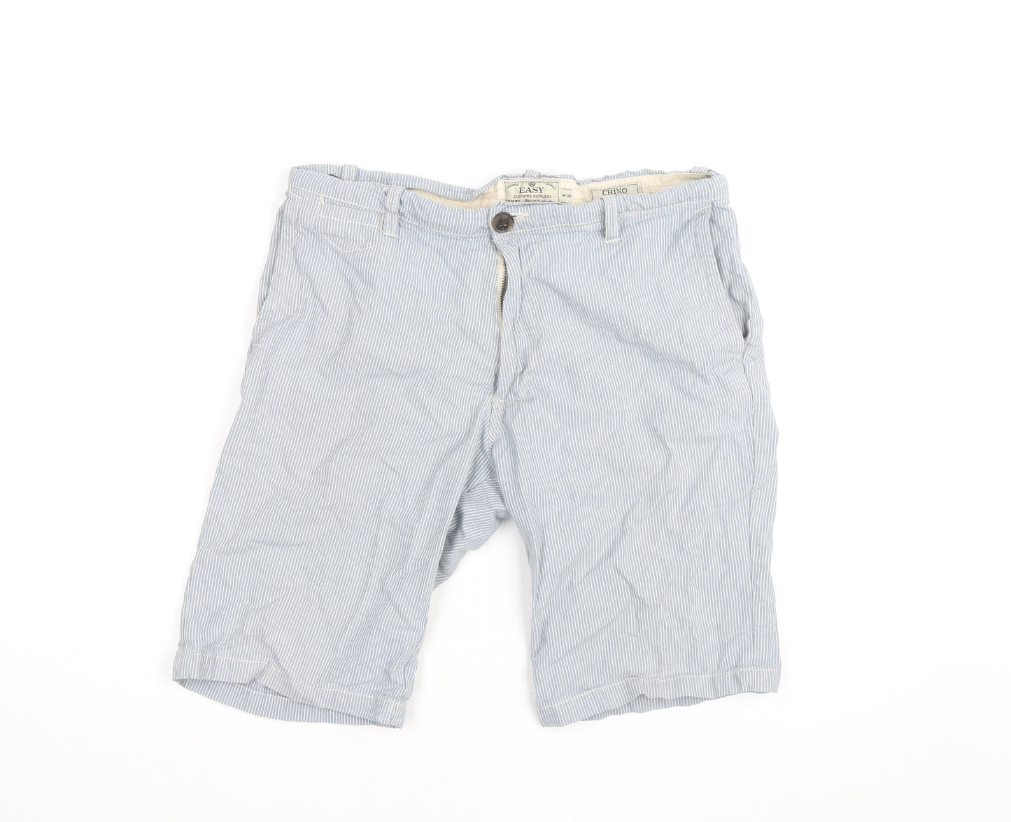 EASY Men’s Blue Striped Chino Shorts Size M 30in Casual Summer Style