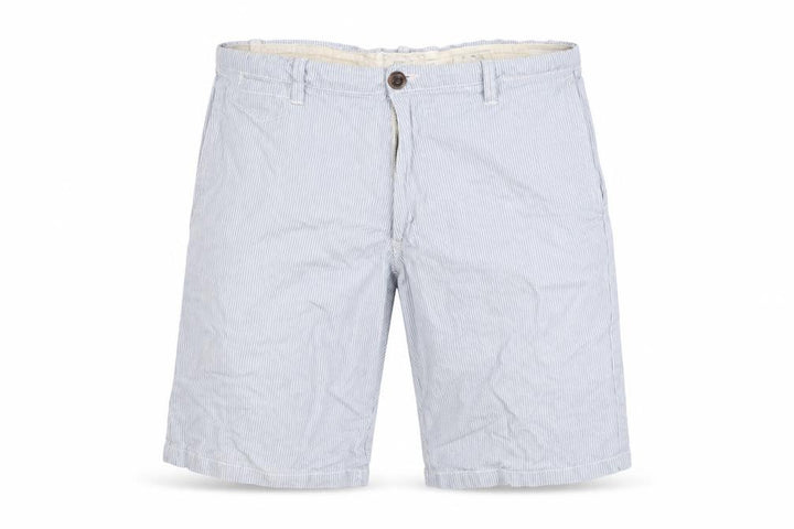 Front view of Easy Men’s Blue Striped Chino Shorts, size M, 30in Casual Summer Style
