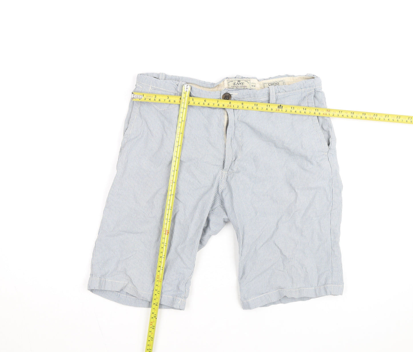 EASY Men’s Blue Striped Chino Shorts Size M 30in Casual Summer Style