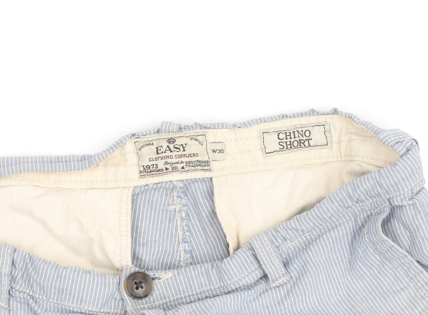 EASY Men’s Blue Striped Chino Shorts Size M 30in Casual Summer Style