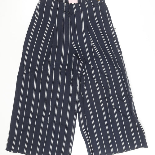 Joules Women’s Blue Striped Linen Blend Wide-Leg Trousers Size 12