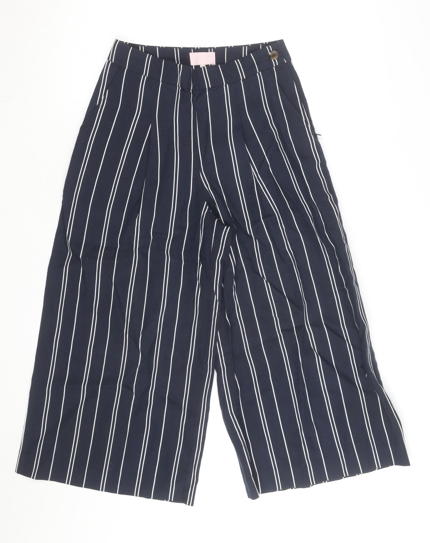 Joules Women’s Blue Striped Linen Blend Wide-Leg Trousers Size 12