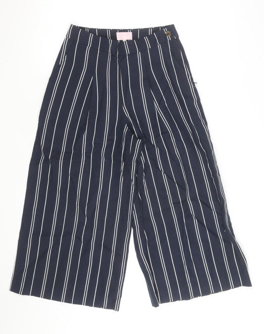 Joules Women’s Blue Striped Linen Blend Wide-Leg Trousers Size 12