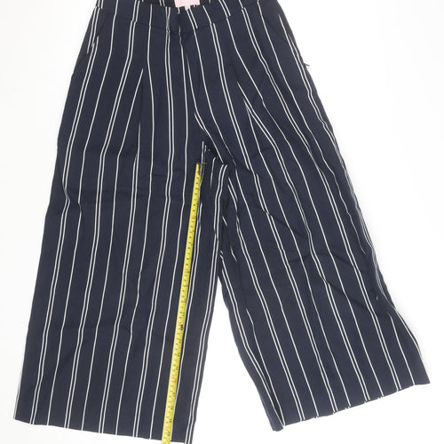 Joules Women’s Blue Striped Linen Blend Wide-Leg Trousers Size 12