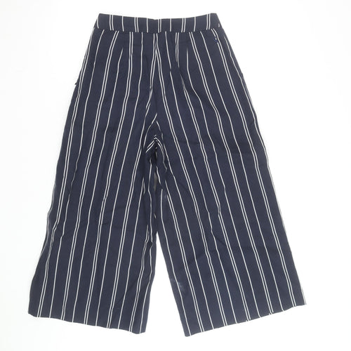 Joules Women’s Blue Striped Linen Blend Wide-Leg Trousers Size 12