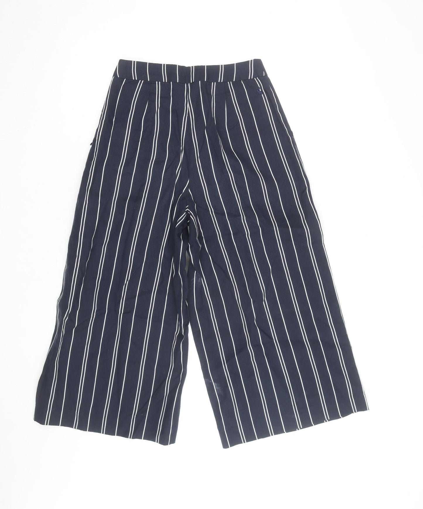 Joules Women’s Blue Striped Linen Blend Wide-Leg Trousers Size 12