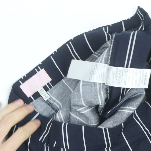 Joules Women’s Blue Striped Linen Blend Wide-Leg Trousers Size 12