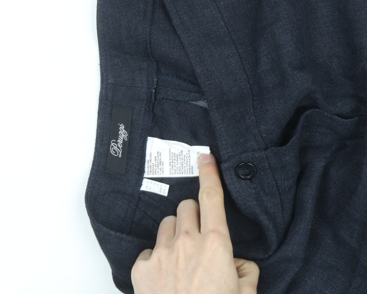 Peruzzi Women's Blue Linen Blend Wide-Leg Trousers Size 12