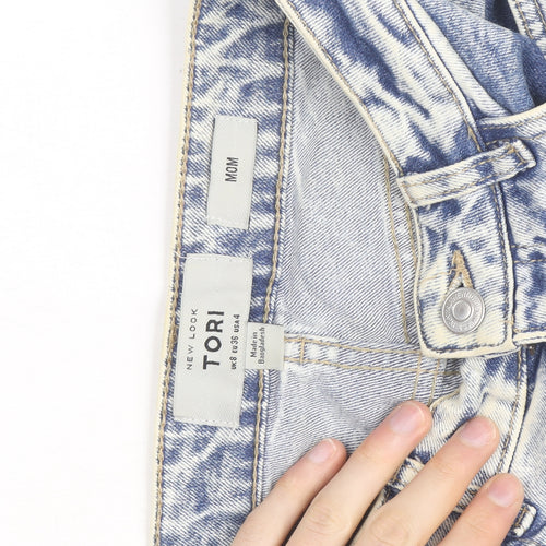New Look Women Blue Acid Wash Mom Jeans Size 8 High Rise Denim