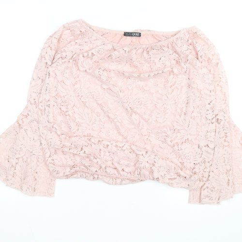 Quiz Women Pink Lace Off Shoulder Bell Sleeve Blouse M
