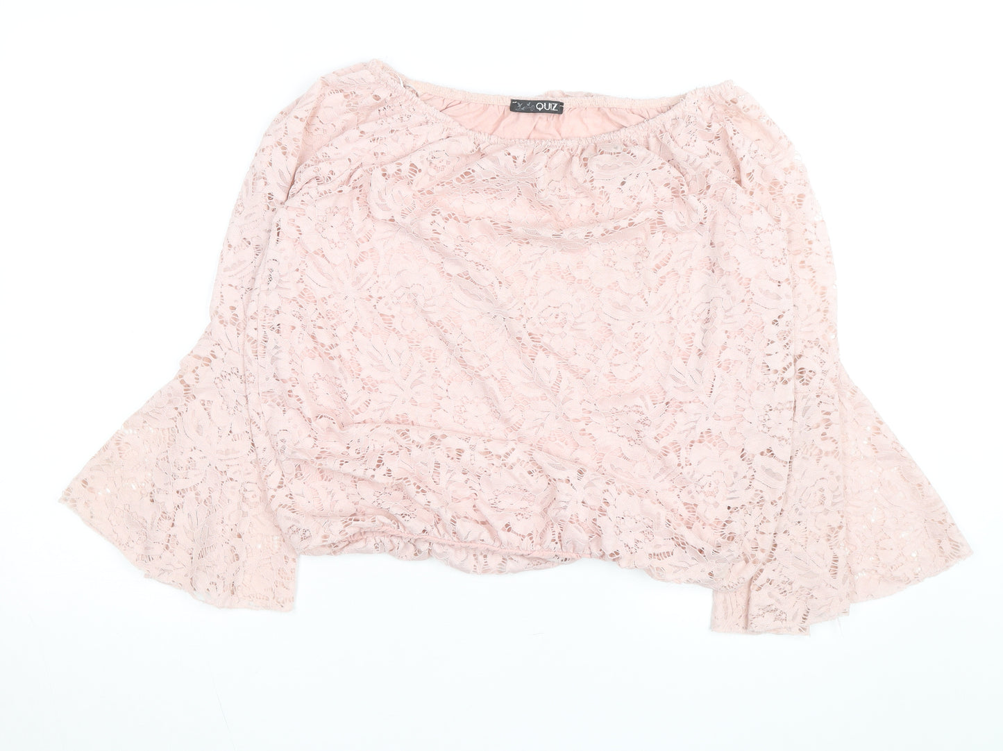 Quiz Women Pink Lace Off Shoulder Bell Sleeve Blouse M