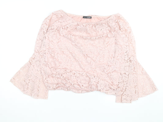Quiz Women Pink Lace Off Shoulder Bell Sleeve Blouse M