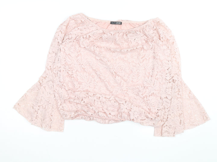 Quiz Women Pink Lace Off Shoulder Bell Sleeve Blouse M