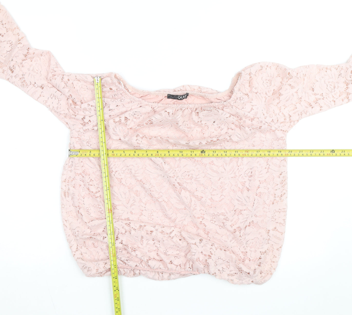 Quiz Women Pink Lace Off Shoulder Bell Sleeve Blouse M