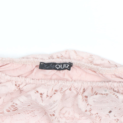 Quiz Women Pink Lace Off Shoulder Bell Sleeve Blouse M
