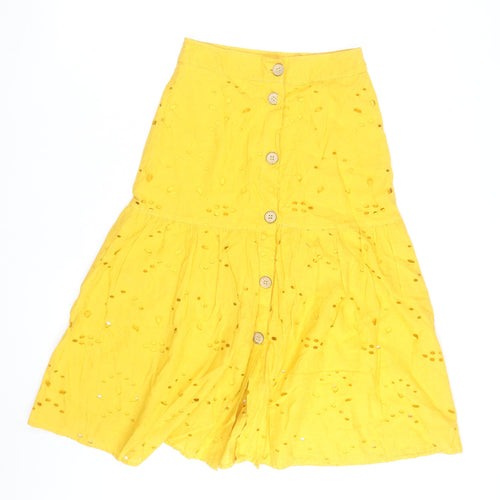 alk Casual Women's Yellow A-Line Cotton Button Skirt Size 8
