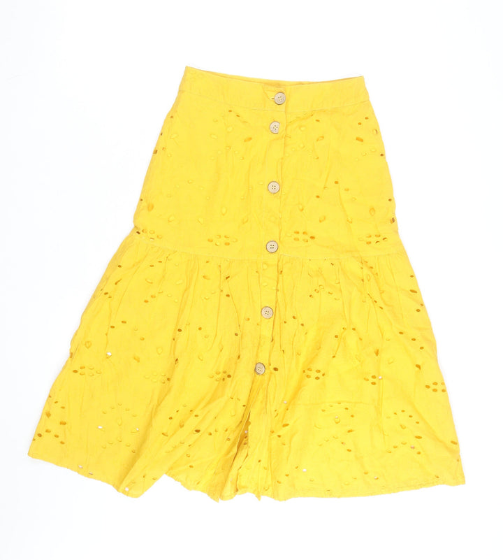 alk Casual Women's Yellow A-Line Cotton Button Skirt Size 8